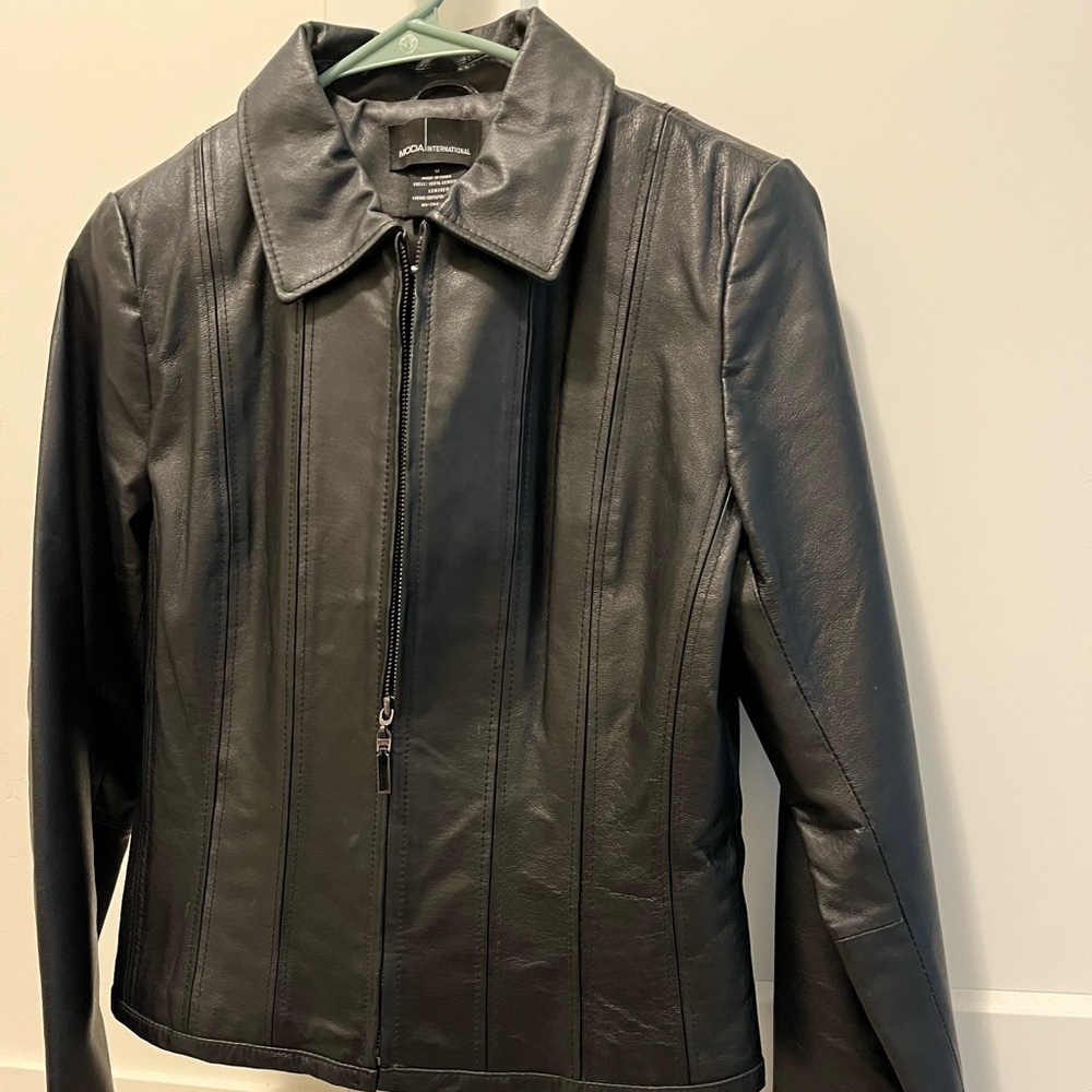 Moda International Classic Black Real Leather Jacket